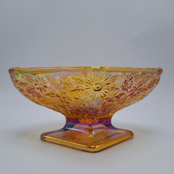 Vintage Indiana Glass Marigold Carnival Glass Pedestal Candy Dish - Picture 2 of 10